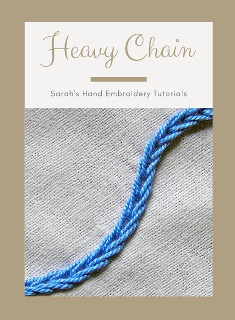 How to do Heavy Chain Stitch - Sarah's Hand Embroidery Tutorials Hand Embroidery Letters, Chain Embroidery, Embroidery Stitches Beginner, Basic Hand Embroidery Stitches, Embroidery Hoop Crafts, Embroidery Lessons, Stitching Embroidery, Chain Stitch Embroidery, Basic Embroidery Stitches