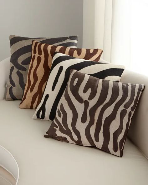 HDL3Y Massoud Hair Hide Zebra Pillow, 19"Sq. Zebra Pillow, Zebra Pillows, Luxury Throws, Luxury Pillows, Zebra Pattern, Pattern Pillow, Living Styles, Wing Chair, Down Feather