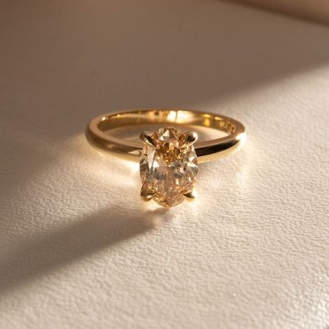 Naveya & Sloane Champagne Engagement Rings, Brown Engagement Rings, Naveya And Sloane, Champagne Diamonds Engagement, Champagne Ring, Engagement Ring Designs, Oval Diamond Solitaire, Solitaire Engagement Rings, Champagne Diamond Rings