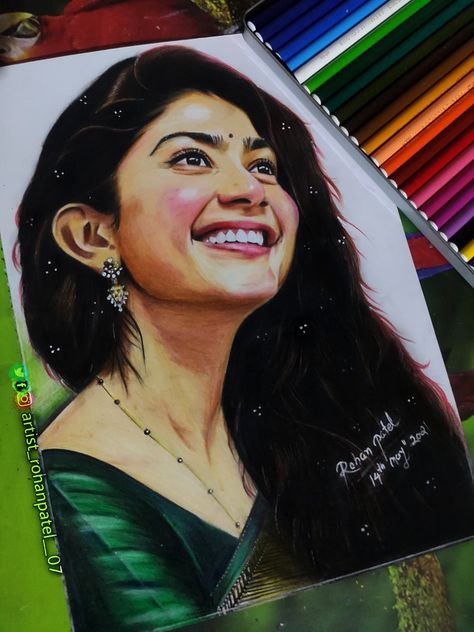 Colour Pencils Portrait, Sai Pallavi Pencil Sketch, Sai Pallavi Sketch, Sai Pallavi Portrait, Colour Pencil Drawing Portraits, Sai Pallavi Drawing, Colour Pencil Portrait Realistic, Colour Pencil Art Sketches, Pencil Colour Portrait