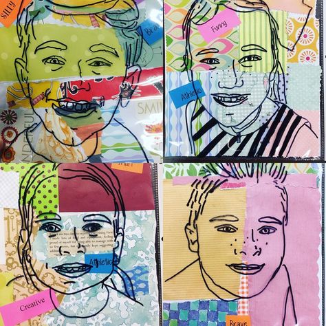 Construction Paper Portrait, Michelle Caplan, Mixed Media Self Portrait, Summer School Art, Art Camp Projects, Ks3 Art, Square 1 Art, 3rd Grade Art Lesson, All About Me Art