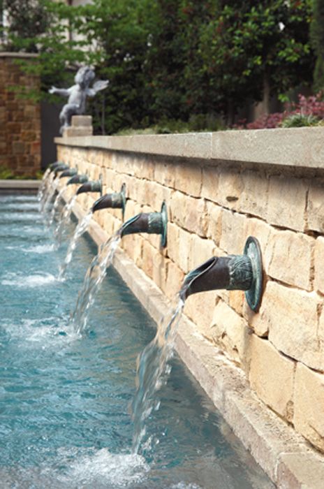 fountain spouts and scuppers - Google Search Bio Pool, Kolam Koi, Water Feature Wall, Pool Water Features, Pool Fountain, Backyard Water Feature, Fountain Feature, Pool Waterfall, Small Pools