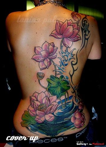 . Tattoo Cover Up With Flowers, Back Tattoo Women Color, Side Of Body Tattoos For Women, Tattoo Lotus, Full Leg Tattoos, Back Piece Tattoo, Henna Tattoo Designs Hand, Mother Tattoos, Tattoo Cover Up