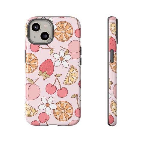 Retro Summer Fruit Phone Case | Fruit and Daisy Phone Cover | Pastel Tossed Fruit iPhone Case | Google Pixel | Samsung Galaxy | Tough Case Google Pixel Case, Retro Summer, Summer Fruit, Phone Cover, Google Pixel, Pink Yellow, Iphone Case, Daisy, Phone Case