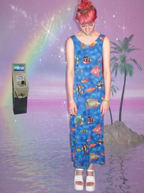 Sea Punk, Fashion Collection Inspiration, Space Grunge, Frutiger Aero, Art Outfit, Look At The Moon, Seapunk Fashion, Fish Print, Fishing Outfits