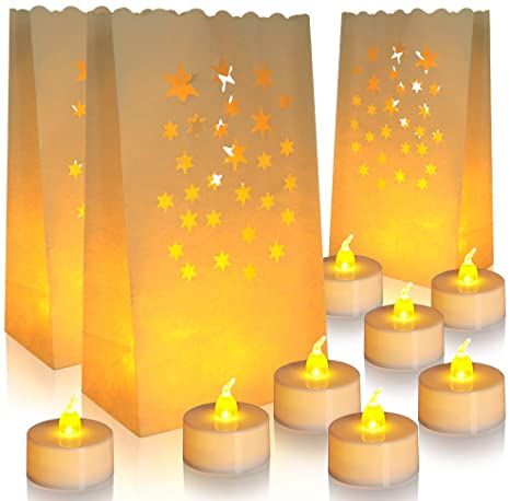 ANZOME Flameless Tea Lights with 30 Packs Luminary Bags, 30 Battery Operated LED Unscented Tea Lights Fake Tea Candles with Realistic Flames, Weddings, Parties, Festivals Flameless Candles Wedding Centerpieces, Treat Ideas For Halloween, Turkey Dance, Written In The Stars Wedding, Arabian Nights Prom, Prom Committee, Luminary Bags, Lights For Wedding, Luminaries Bags