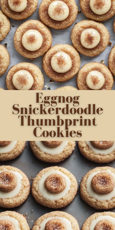 Get ready for the holidays with these irresistible Eggnog Snickerdoodle Thumbprint Cookies! 🍪🎄 The perfect combination of eggnog and cinnamon sugar, these cookies are a festive treat everyone will love. They make a perfect gift or holiday dessert for parties and gatherings. 🎁✨ Soft, chewy, and full of warm, cozy flavors, these thumbprint cookies are sure to be a crowd-pleaser! 🥛 #HolidayCookies #EggnogCookies #SnickerdoodleCookies #ChristmasTreats #CookieRecipes #BakingLove #FestiveDesserts Best Thumbprint Cookies, Egg Nog Cookies Recipe, Soft Snickerdoodle Cookies, Eggnog Cookies, Thumbprint Cookies Recipe, Holiday Dessert Recipes, Snickerdoodle Cookie Recipes, Gourmet Cookies, Holiday Dessert