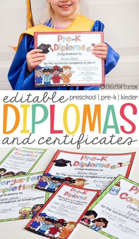 The summer is fast approaching which means the end of the school year here. The end of the school year means it is time to find graduation diplomas and certificates for your preschool, Pre-k or kindergarten learners. We love these editable diplomas and certificates and you will too! #diplomas #kindergarten #kindergartendiplomas #preschool #preschooldiplomas #endofschool #certificates Preschool Hacks, Daycare Graduation, Kindergarten Graduation Diploma, Prek Printables, Kindergarten Graduation Certificate, Vpk Graduation, Preschool Certificates, Kindergarten Diploma, Preschool Graduation Party