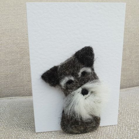 Needle Felted Schnauzer, Needle Felting Cute, Felted Cards, Cute Schnauzer, Schnauzer Gifts, Needle Felted Christmas, Needle Felted Dog, Knit Jewelry, Felt Gifts