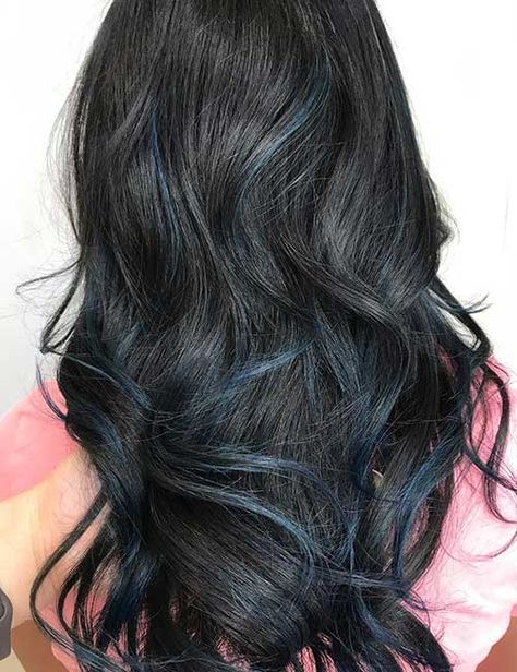 Blue Black Hair Color, Balayage Straight Hair, Hairstyle Easy, Blue Black Hair, Black Hair Balayage, Balayage Hair Dark, Short Natural Hair Styles, Hair Color For Black Hair, Stylish Hair