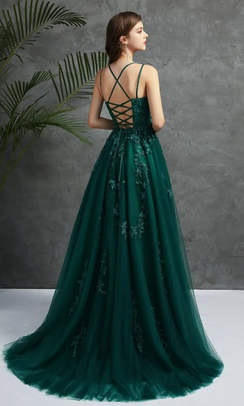 Dark Green Evening Dress, Prom Dress Dark Green, Prom Dress Dark, Emerald Green Prom Dress, Lace Long Prom Dress, Green Evening Gowns, Gold Quince, Dresses Quince, Green Evening Dress