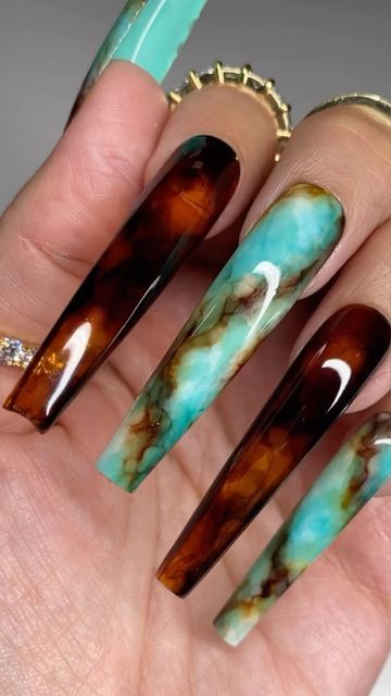 Turquoise Stone Nails, Turquoise Nail Designs, Marble Nails Tutorial, Stone Nails, Marble Queen, Turquoise Nails, Marble Nails, Nail Tutorials, Have You Tried