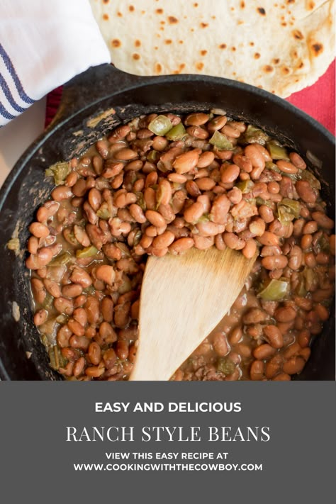 Ranch Style Baked Beans Recipe, Vegetarian Cowboy Beans, Ranch Beans Recipe Simple, Diy Ranch Style Beans, Homemade Ranch Style Beans, Ranch Beans Crockpot, Ranch Style Beans Recipe Ground Beef, Ranch Style Beans Recipe Ideas, Ranch Style Baked Beans