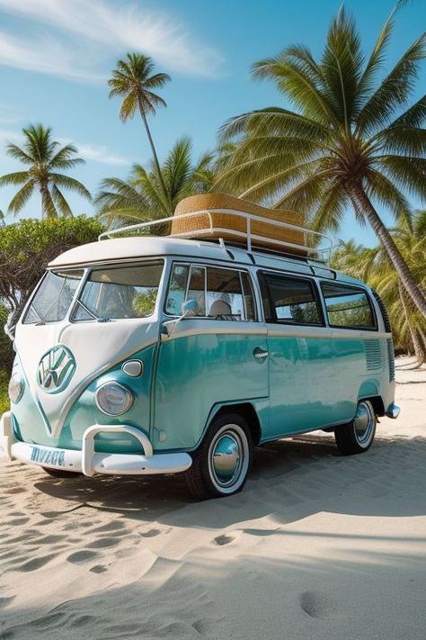 Teal Vw Bus, Blue Surf Aesthetic, Vw Bus Aesthetic, Tattoo Berge, Beach Truck, Mecca Images, Volkswagen Minibus, Volkswagen Vans, Surf Aesthetic