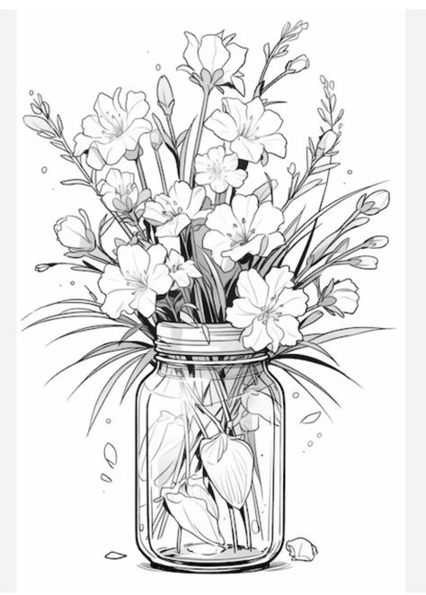 Flower Book Tattoo, Printable Flower Coloring Pages, Witch Coloring Pages, Pen Art Drawings, Flower Art Drawing, Detailed Coloring Pages, Floral Tattoo Design, Book Tattoo, Outline Art