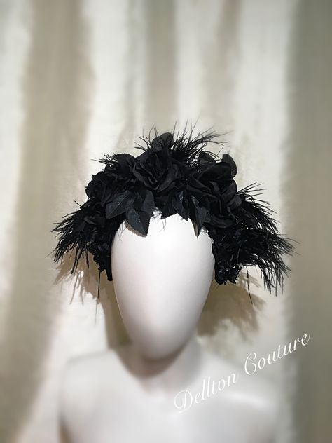 Black Rose and Ostrich Feather Headdress, Vampire, Whitby Goth, Halloween Headband. Whitby Goth Weekend, Goth Halloween, Halloween Headband, Feather Headdress, Ostrich Feather, Costume Hats, Ostrich Feathers, Black Rose, Headdress