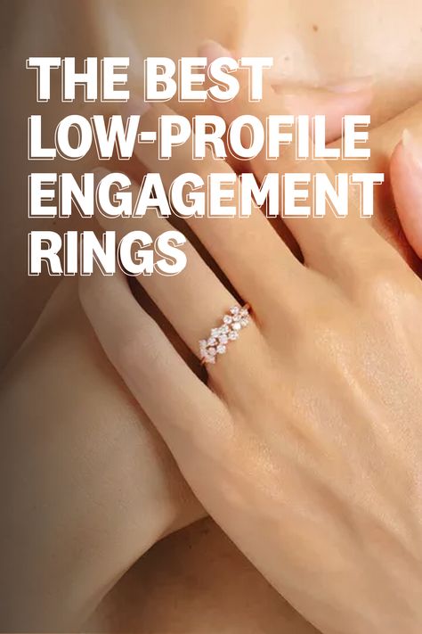 trendy low-profile engagement rings Platinum Band Engagement Ring, Engagement Rings Flat Setting, Low Profile Engagement Ring With Wedding Band, Simple Flat Engagement Rings, Lowkey Engagement Rings, Low Profile Solitaire Engagement Ring, Engagement Rings For Active Women, Simple Low Profile Engagement Rings, Engagement Rings Trending