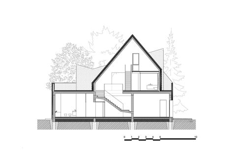 Gallery of House with a View / Attila KIM - 22 Section View Architecture, House Section, Concrete House Design, Architecture Sections, House With A View, Drawing Details, Section Drawing, Concrete Construction, House Sketch