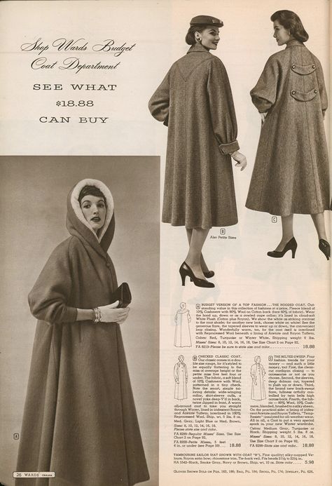 1950s Winter Fashion, Fashion Cold Weather, 1950s Clothes, 50s Aesthetic, Vintage Winter Coat, Winter Romance, 60's Style, 1950s Outfits, Montgomery Ward