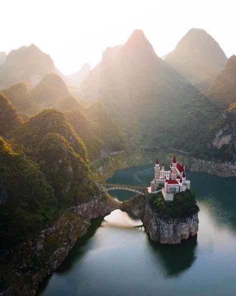 Not France or the UK - This gorgeous fairytale castle is actually a four-star hotel in China and you can get a room here for a mere $40 - Luxurylaunches Guizhou China, Castle Exterior, Bangunan Minecraft, Manor Houses, Fairytale Castle, Fantasy Places, Beautiful Castles, A Castle, Beautiful Places To Travel