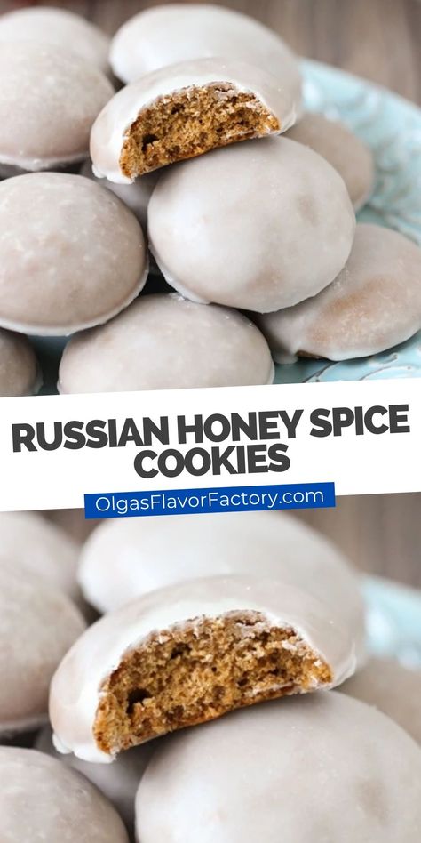 Russian Honey Cookies, Honey Spice Cookies, Russian Baking Recipes, Russian Holiday Food, Russian Mennonite Recipes, European Baking Recipes, Russian Baked Goods, Russian Christmas Cookies, Russian Cookies Recipes