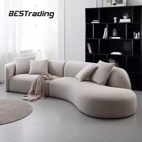 Modern Curved Sofa, Sofa Nordic, 4 Pillows, Cheap Sofas, Foam Sofa, Fabric Sectional Sofas, Sofa Modern, Round Sofa, Apartment Sofa