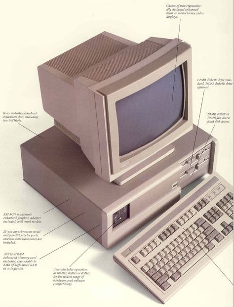 AST Premium/286 - The first PC I had on my desk at work (years later, when they were nearly obsolete, I also owned one for home) Box Computer, Monitor Cover, Old Computer, Old Pc, Old Monitor, Old Windows Computer Aesthetic, Old Computer Screen Aesthetic, Retro Computer Screen, Computer Robot