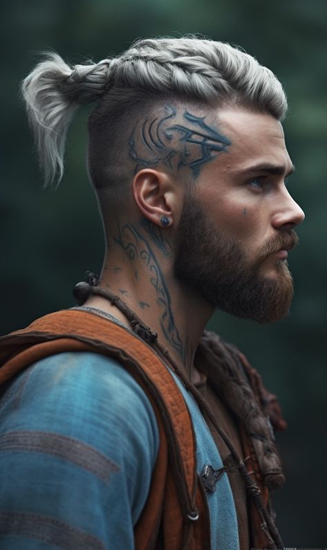 Viking Wedding Hair Men, Mens Viking Braids Short Hair, Boys Viking Haircut, Men’s Viking Hair, Viking Haircut Men Undercut, Male Viking Costume, Viking Make Up Men, Native American Hairstyles, Viking Hair Men