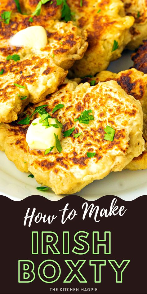 Irish Dumplings, Celtic Cooking, Using Leftover Mashed Potatoes, Boxty Recipe, Thick Pancakes, Irish Dinner Recipes, Irish Meals, Irish Boxty, Irish Dinner