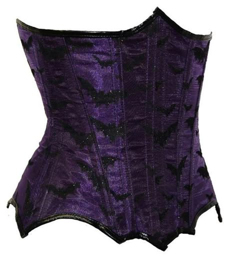 Dr. Frankenstein Purple & Black Bat Print - Steampunk Underbust Corset with Lace-Up Back Gothic Victorian  http://www.nuclearwasteunderground.com/servlet/the-3888/Dr.-Frankenstein-Purple-%26/Detail Purple Vampire Costume, Dark Purple Corset Top, Gothic Purple Outfit, Black And Purple Goth Outfit, Black And Purple Clothes, Purple Clothes Png, Dark Purple Clothes, Purple Goth Outfits, Bat Corset