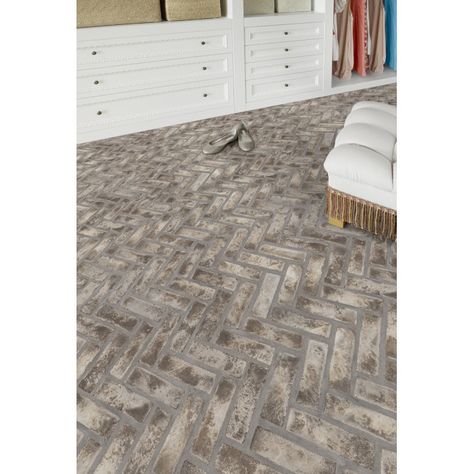 MSI ArtisanBrik 2.25" x 7.5" Textured Clay Brick Herringbone Floor & Wall Tile | Wayfair Decorative Pool Tiles, Brick Herringbone, Herringbone Mosaic Tile, Mudroom Flooring, Textured Clay, Brick Look Tile, Fireplace Facade, Mosaic Floor, Brick Flooring