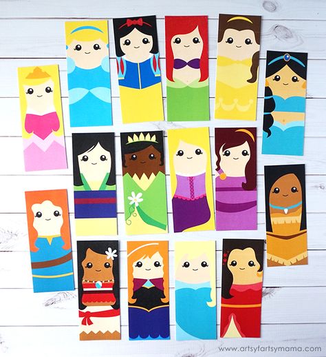 Free Printable Disney Princess Bookmarks | artsy-fartsy mama Disney Princess Crafts, Disney Bookmarks, Princess Crafts, Bookmark Crochet, New Birthday, Creative Bookmarks, Bookmark Craft, Paper Bookmarks