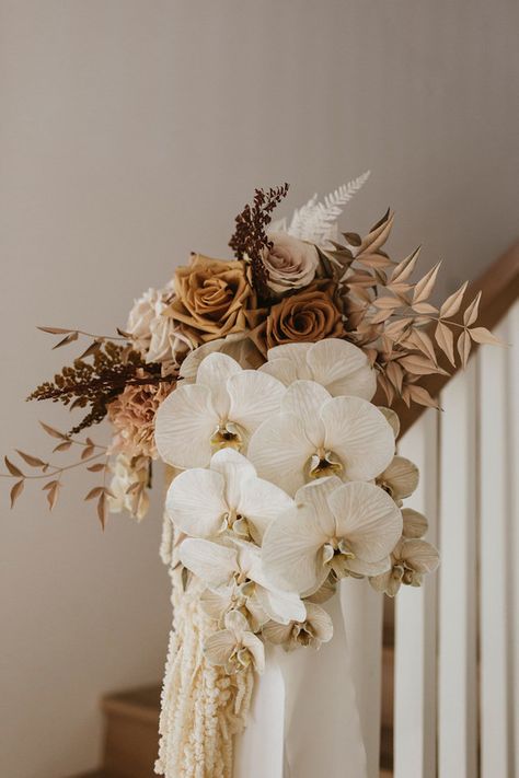 Floral Chandeliers, Earth Tone Wedding, Bride's Bouquet, Orchid Bouquet, Stair Case, Hand Bouquet, Floral Inspiration, Nectarine, Wedding Florals