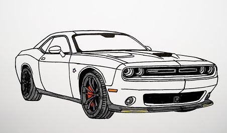 Hellcat Charger Drawing, Dodge Charger Hellcat Drawing, Charger Drawing, Dodge Challenger Drawing, How To Draw A Dodge Challenger, Dodge Charger Drawing, Dragon Easy Drawing, Dodge Drawing, Dodge Challenger Outline