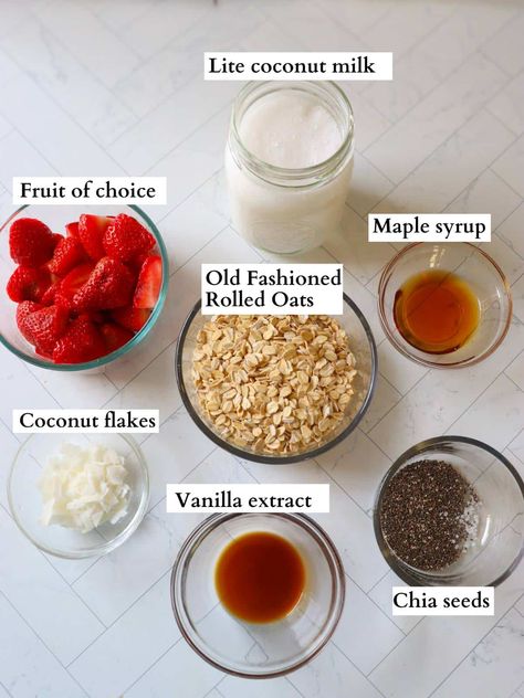 Easy Overnight Oats with Coconut Milk - Damn Tasty Vegan Overnight Oats With Coconut Milk, Overnight Oats Coconut Milk, Coconut Milk Overnight Oats, Overnight Oats With Coconut, Vegan Oatmeal Pancakes, Breakfast Fruit Salad, Vegan Greek Yogurt, Vegan Breakfast Casserole, Easy Breakfast Options