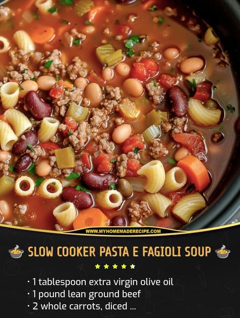 Cold Night Dinners, Pasta Fagoli Soup, Pasta Fagioli Crockpot, Recipes With Ditalini Pasta, Slow Cooker Pasta Fagioli, Pasta Fagioli Soup Recipe, Easy Vegetable Beef Soup, Pasta Fagioli Recipe, Pasta Fagioli Soup