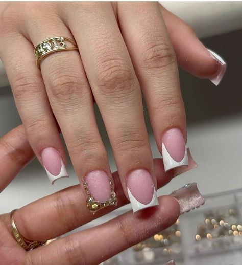 Short Nails With Gems, Nails With Gems, Long Acrylic Nail Designs, Cute Simple Nails, French Tip Acrylic Nails, Classy Acrylic Nails, Really Cute Nails, Cute Gel Nails, Dream Nails