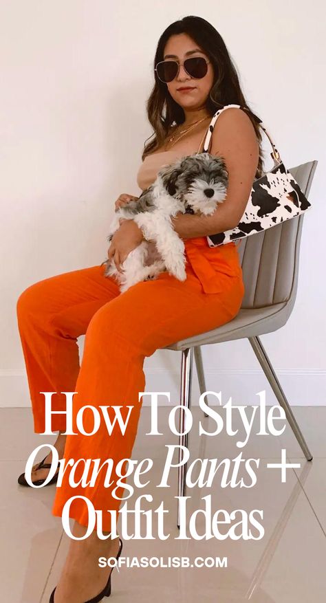 I've adding so much color to my wardrobe lately and my favorite addition is these orange pants! To be honest, I used to avoid wearing bright orange tones, because I thought it was a color I simply couldn't pull off. But now I own at least 6 orange pieces. While these tips are specific to orange clothes, they work for any bright color. You can use these tips maybe a yellow skirt you don't know how to style, or maybe a green blazer, literally any bright piece. Pumpkin Color Pants Outfit, Orange Trousers Outfit Color Combos, What To Wear With Burnt Orange Pants, Outfits With Burnt Orange Pants, Burnt Orange Cargo Pants Outfit, Orange Pants Outfit Winter, Styling Orange Pants, Outfit With Orange Pants, What To Wear With Orange Pants