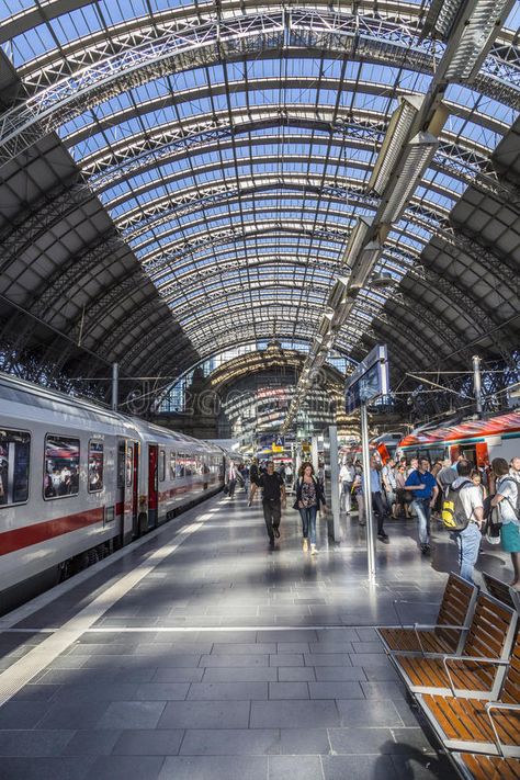 People arrive and depart at Frankfurt train station stock photos Stock Photos People, Station Photo, Roof Rails, Train Station, Roof, Photo Image, Editorial, Germany, Train