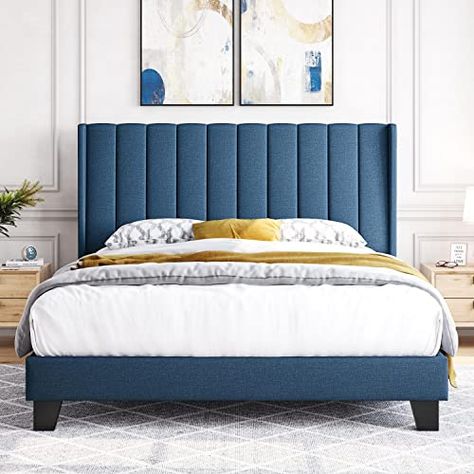 Bed With Fabric Headboard, Bed Frame Upholstered, Upholstered Bed With Storage, Tidy Bedroom, Relaxing Environment, Full Size Bed Frame, Curved Headboard, Bed Storage Drawers, Fabric Headboard