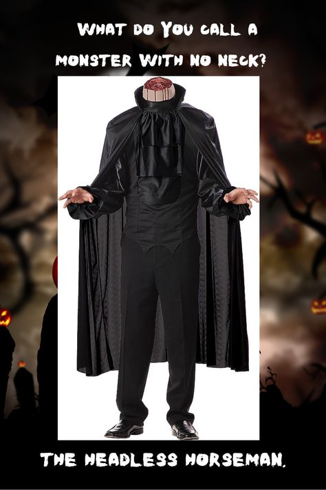 Headless Horseman Costume Halloween Jokes Headless Horseman Halloween Costume, Headless Horseman Costume, Kid Costume, Halloween Jokes, Headless Horseman, Black Cape, Quick Stitch, Classic Monsters, Sleepy Hollow