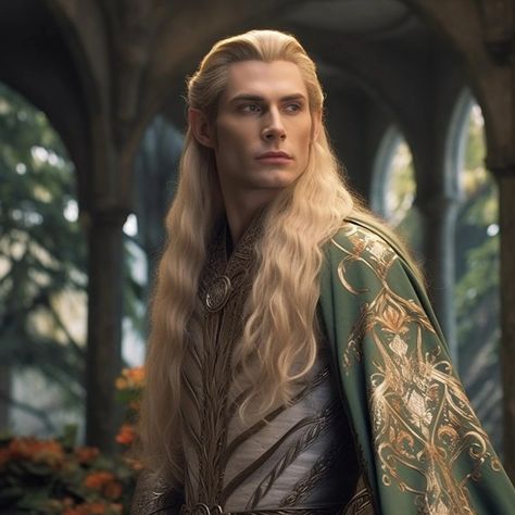 King Hairstyle, Elves Of Lothlorien, Lord Of The Rings Elves, Long Blond Hair Man, Lotr Elf, Elven Outfit, Old Elf, Elven Hair, Lotr Glorfindel