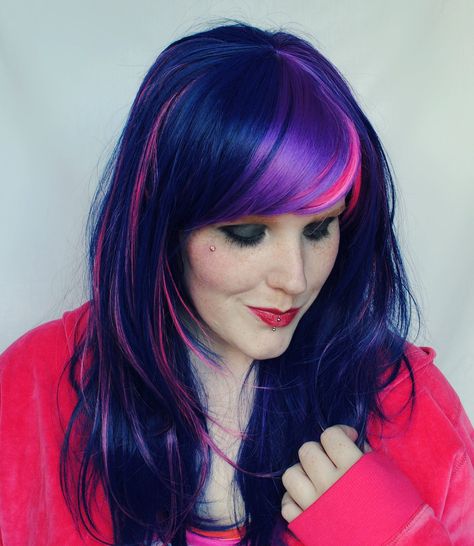 Twilight Sparkle hair! Twilight Sparkle Hair, Sparkle Cosplay, Tardis Cosplay, Scene Wig, Rock Hair, Punk Rock Hair, Wig Sale, Diy Hairstyle, Sparkle Hair