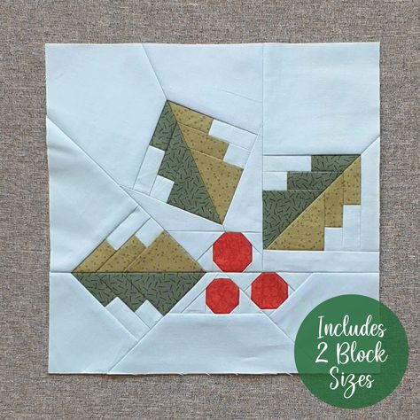 Sprig of Holly FPP Quilt Block ideal for Christmas patchwork and quilt projects, comes with two block sizes Fpp Quilt, Christmas Patchwork, Christmas Quilt Patterns, Scrap Busters, Paper Piecing Patterns, Foundation Paper Piecing, Quilt Projects, Christmas Quilts, Christmas Quilt