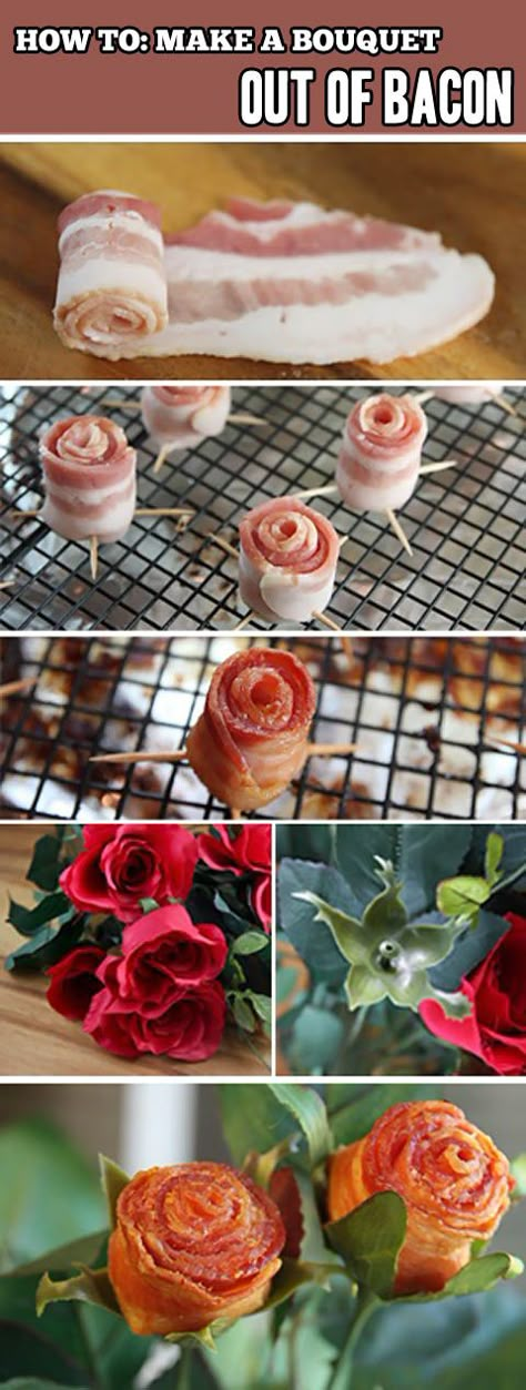 How to make a bouquet out of bacon for Father's Day! Bacon Flowers, Bacon Rose, Bacon Bouquet, Bacon Roses, Make A Bouquet, Man Bouquet, Decorações Com Comidas, Birthday Breakfast, Making A Bouquet