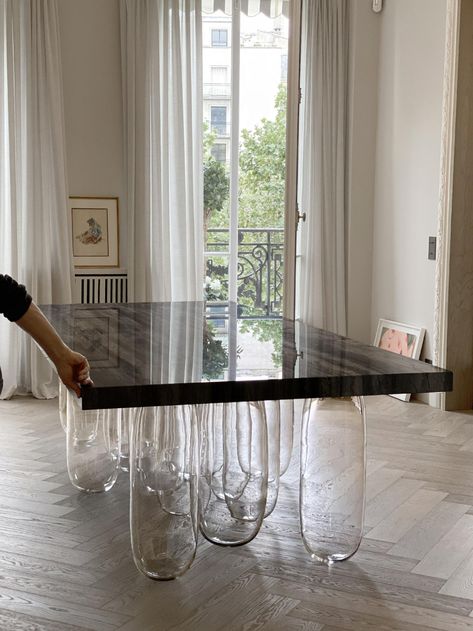 Suspended Table, Baroque Interior Design, Mathieu Lehanneur, Nyc Interior Design, Desk Inspiration, French Interior, Design Research, Glass Dining Table, Low Tables