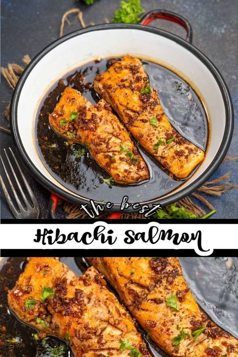 Hibachi Salmon Recipe, Hibachi Salmon, Steakhouse Salmon, Salmon Japanese, Hibachi Rice, Salmon Fried Rice, Hibachi Fried Rice, Hibachi Recipes, Steakhouse Recipes