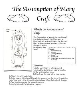 A fun way to teach the Assumption of Mary. Have student color Mary and cut her out. Then attach to a blue cup and pull her into Heaven to be with Jesus. ... Mary Craft, Easter Bible Crafts, The Assumption Of Mary, Sorrows Of Mary, John Bosco, St John Bosco, Assumption Of Mary, Bible Object Lessons, Catholic Beliefs