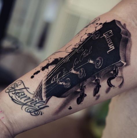 Les Paul Gibson Guitar headstock | Best tattoo design ideas Left Arm Tattoos, Guitar Headstock, Tattoo Music, Guitar Tattoo, Music Tattoo Designs, Les Paul Guitars, Gibson Guitar, Geniale Tattoos, Memorial Tattoo