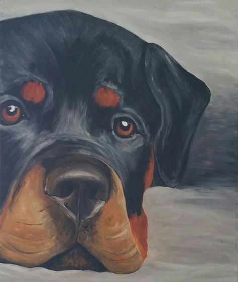 rottweiler 50x70cm acrylic on canvas Rottweiler Painting Acrylics, Rottweiler Drawing, Rottweiler Painting, Rottweiler Tattoo, Rottweiler Art, Puppy Care Tips, Rottweiler Love, Dog Sketch, Dog Training Techniques